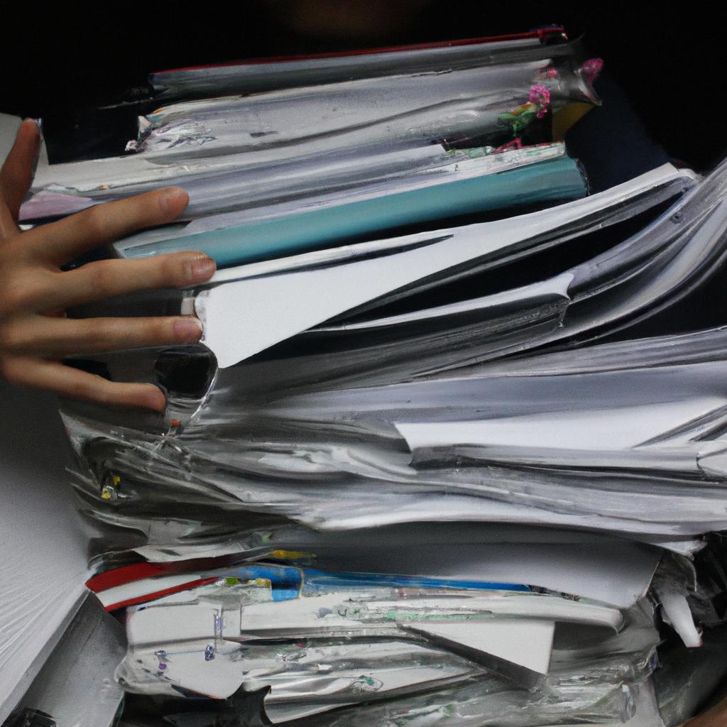 Person holding disorganized papers